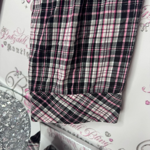 Victoria’s Secret pants plaid stripes silver sparkly thread pink waistband - Picture 5 of 13